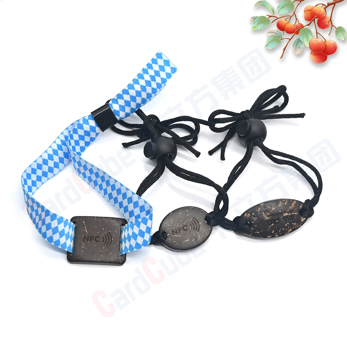 Eco-Friendly NFC Coconut Shell RFID Wristband with Custom Woven Strap